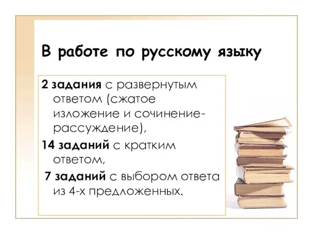 В работе по русскому языку 2 задания с развернутым ответом (сжатое изложение