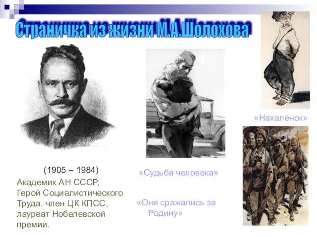 Страничка из жизни М.А.Шолохова (1905 – 1984) Академик АН СССР, Герой Социалистического