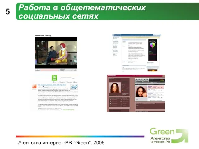 Агентство интернет-PR "Green", 2008 5 Работа в общетематических социальных сетях