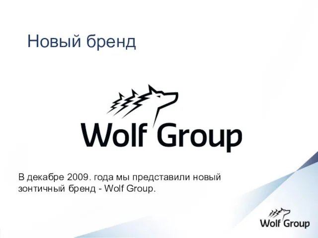 Новый бренд В декабре 2009. года мы представили новый зонтичный бренд - Wolf Group.