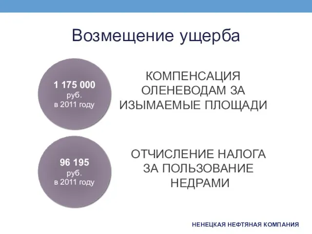 Возмещение ущерба НЕНЕЦКАЯ НЕФТЯНАЯ КОМПАНИЯ 1 175 000 руб. в 2011 году