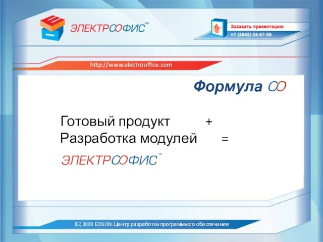 Формула Готовый продукт + Разработка модулей =