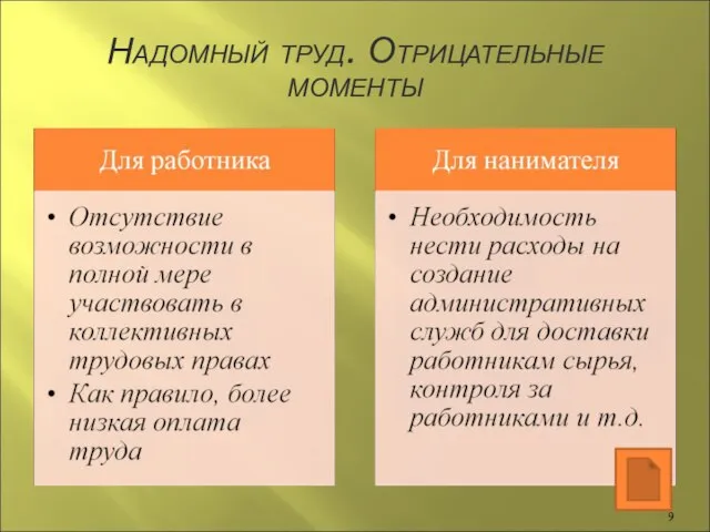 Надомный труд. Отрицательные моменты