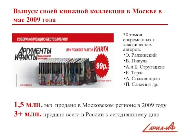 Выпуск своей книжной коллекции в Москве в мае 2009 года 1,5 млн.