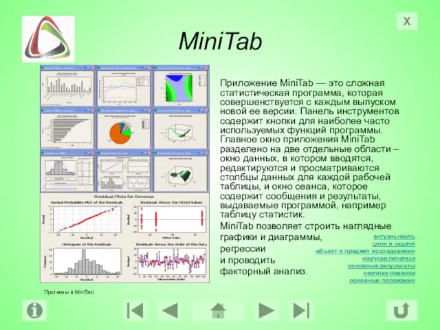 MiniTab Приложение MiniTab — это сложная статистическая программа, которая совершенствуется с каждым