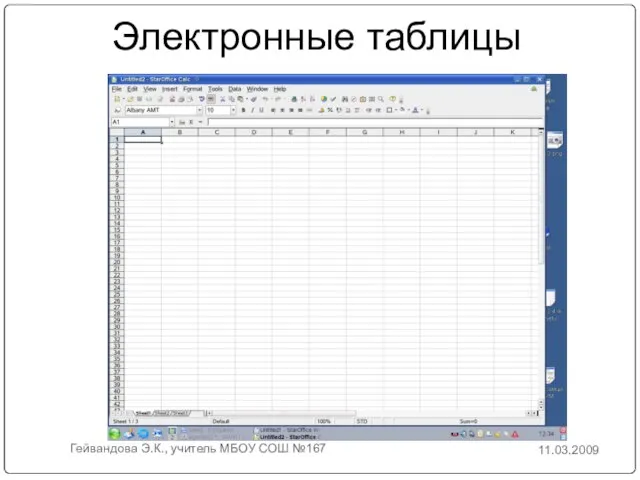 Электронные таблицы 11.03.2009 Гейвандова Э.К., учитель МБОУ СОШ №167