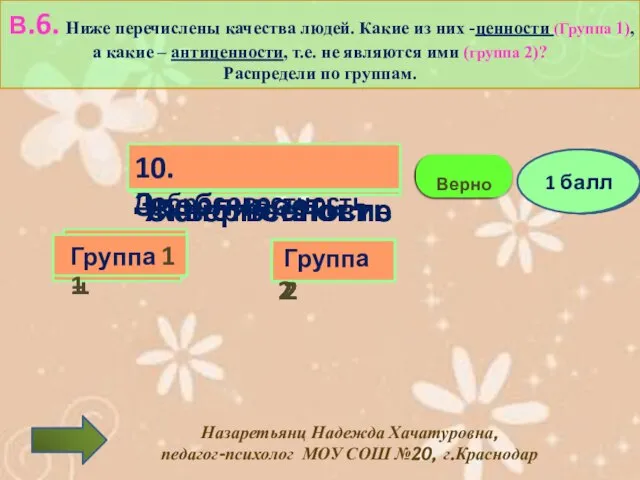 Назаретьянц Надежда Хачатуровна, педагог-психолог МОУ СОШ №20, г.Краснодар В.6. Ниже перечислены качества