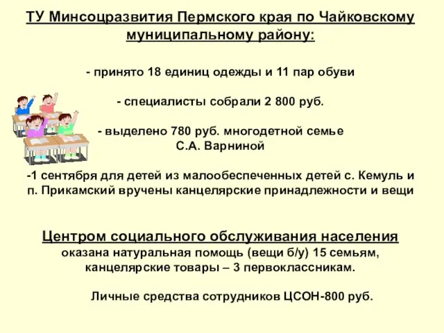 ТУ Минсоцразвития Пермского края по Чайковскому муниципальному району: - принято 18 единиц