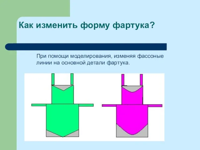 Как изменить форму фартука? При помощи моделирования, изменяя фассоные линии на основной детали фартука.