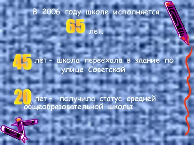 В 2006 году школе исполняется лет. лет - школа переехала в здание