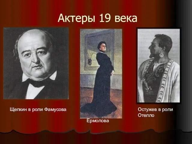 Актеры 19 века Щепкин в роли Фамусова Ермолова Остужев в роли Отелло