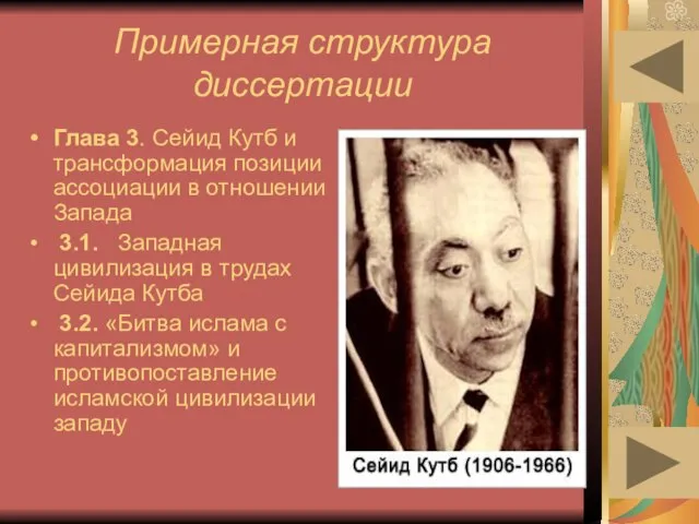 Примерная структура диссертации Глава 3. Сейид Кутб и трансформация позиции ассоциации в