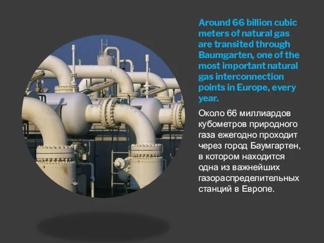 Around 66 billion cubic meters of natural gas are transited through Baumgarten,