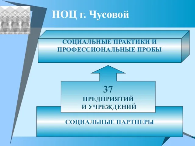 СОЦИАЛЬНЫЕ ПАРТНЕРЫ 37 ПРЕДПРИЯТИЙ И УЧРЕЖДЕНИЙ СОЦИАЛЬНЫЕ ПРАКТИКИ И ПРОФЕССИОНАЛЬНЫЕ ПРОБЫ НОЦ г. Чусовой