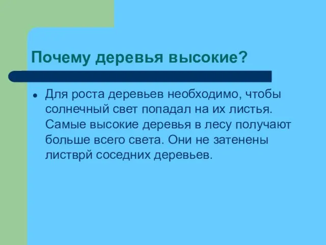 Почему деревья высокие? Для роста деревьев необходимо, чтобы солнечный свет попадал на