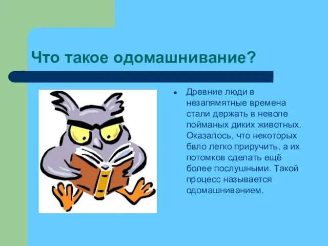 Что такое одомашнивание? Древние люди в незапямятные времена стали держать в неволе