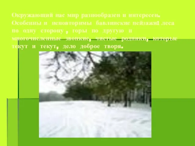 Окружающий нас мир разнообразен и интересен. Особенны и неповторимы бавлинские пейзажи: леса