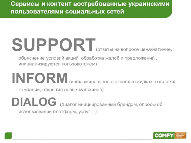 Сервисы и контент востребованные украинскими пользователями социальных сетей SUPPORT(ответы на вопросе цена/наличие,