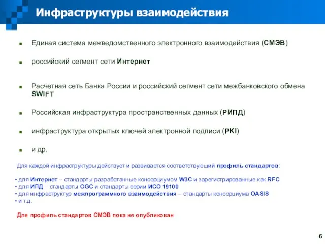 Инфраструктуры взаимодействия Единая система межведомственного электронного взаимодействия (СМЭВ) российский сегмент сети Интернет