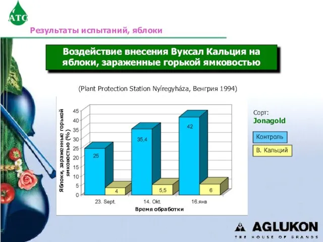 100 % 115,3 % 123,5 % Воздействие внесения Вуксал Кальция на яблоки,