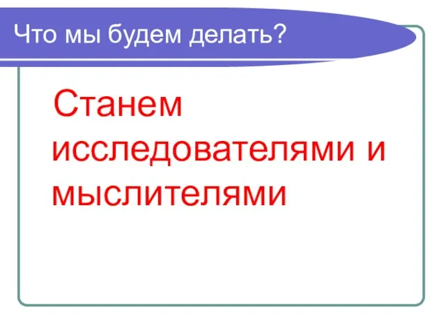 Что мы будем делать? Станем исследователями и мыслителями