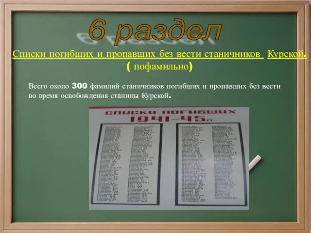 6 раздел Списки погибших и пропавших без вести станичников Курской. ( пофамильно)