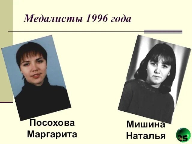 Медалисты 1996 года Мишина Наталья Посохова Маргарита