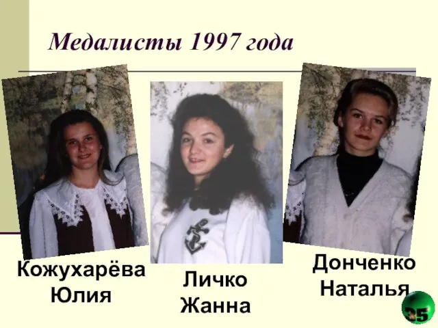 Медалисты 1997 года Личко Жанна Донченко Наталья Кожухарёва Юлия