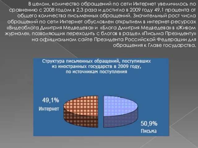 В целом, количество обращений по сети Интернет увеличилось по сравнению с 2008