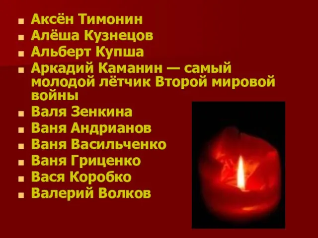 Аксён Тимонин Алёша Кузнецов Альберт Купша Аркадий Каманин — самый молодой лётчик