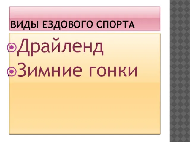 ВИДЫ ЕЗДОВОГО СПОРТА Драйленд Зимние гонки