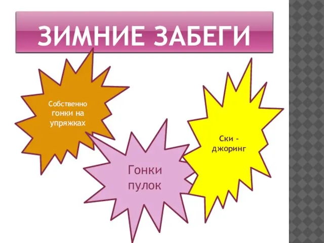 ЗИМНИЕ ЗАБЕГИ Собственно гонки на упряжках Гонки пулок Ски - джоринг