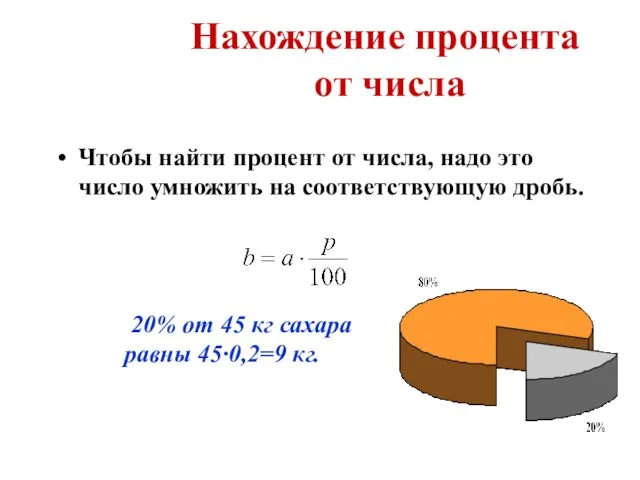 Нахождение процента от числа Чтобы найти процент от числа, надо это число