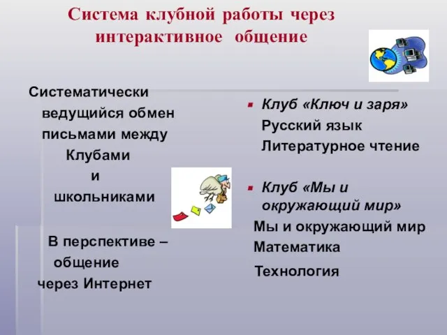 Система клубной работы через интерактивное общение Клуб «Ключ и заря» Русский язык