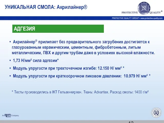 УНИКАЛЬНАЯ СМОЛА: Акрилайнер® Акрилайнер® прилипает без предварительного загрубения достигается к глазурованным керамическим,