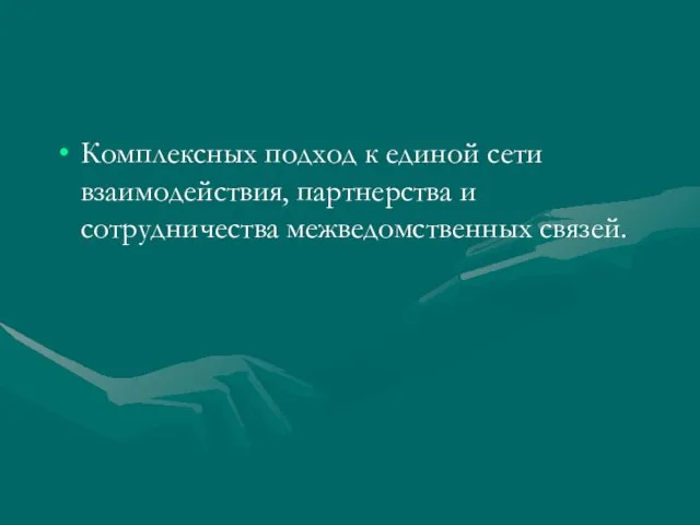 Комплексных подход к единой сети взаимодействия, партнерства и сотрудничества межведомственных связей.