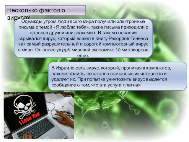 Несколько фактов о вирусах Однажды утром люди всего мира получили электронные письма