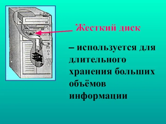 – используется для длительного хранения больших объёмов информации Жесткий диск