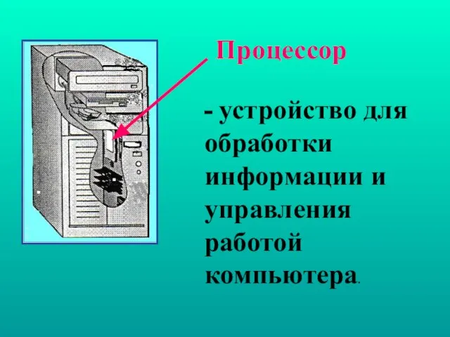 Процессор - устройство для обработки информации и управления работой компьютера.