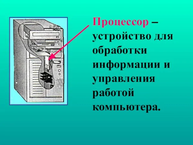 Процессор – устройство для обработки информации и управления работой компьютера.