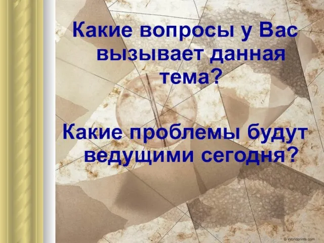 Какие вопросы у Вас вызывает данная тема? Какие проблемы будут ведущими сегодня?