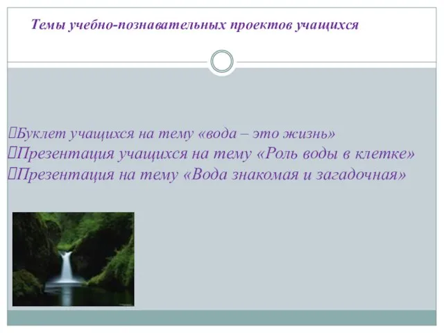 Темы учебно-познавательных проектов учащихся Буклет учащихся на тему «вода – это жизнь»