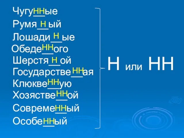 Чугу__ые Румя__ый Лошади__ые Обеде__ого Шерстя__ой Государстве__ая Клюкве__ую Хозястве__ой Совреме__ый Особе__ый Н или