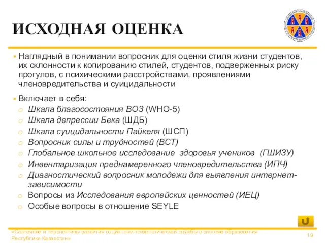 ИСХОДНАЯ ОЦЕНКА Наглядный в понимании вопросник для оценки стиля жизни студентов, их