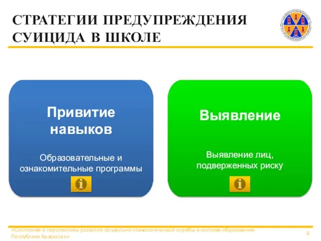 СТРАТЕГИИ ПРЕДУПРЕЖДЕНИЯ СУИЦИДА В ШКОЛЕ «Состояние и перспективы развития социально-психологической службы в системе образования Республики Казахстан»