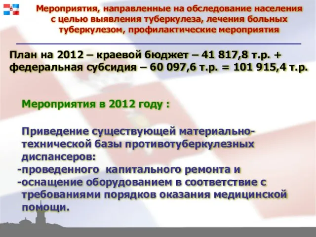 Мероприятия, направленные на обследование населения с целью выявления туберкулеза, лечения больных туберкулезом,