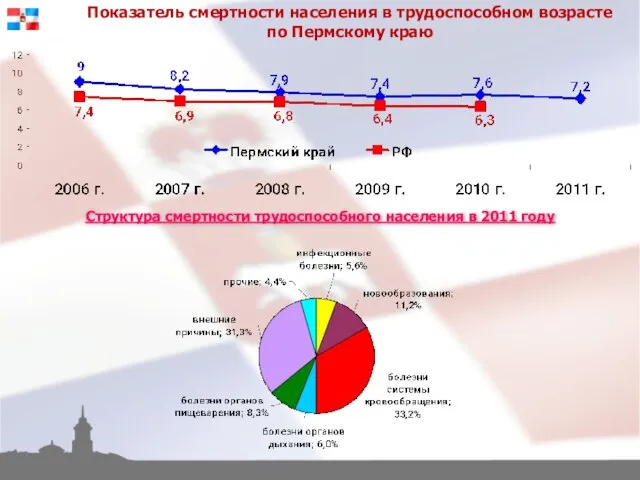 Показатель смертности населения в трудоспособном возрасте по Пермскому краю Структура смертности трудоспособного населения в 2011 году