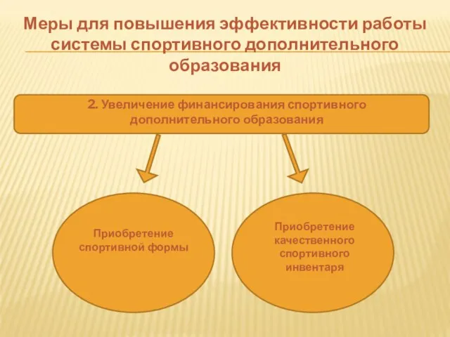 Меры для повышения эффективности работы системы спортивного дополнительного образования 2. Увеличение финансирования