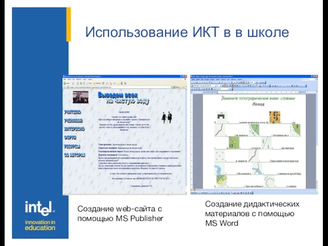 Использование ИКТ в в школе Создание web-сайта с помощью MS Publisher Создание