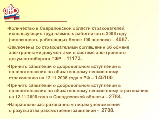 Количество в Свердловской области страхователей, использующих труд наемных работников в 2008 году